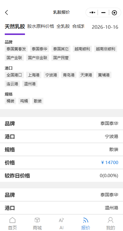 天然乳胶价格按日更新